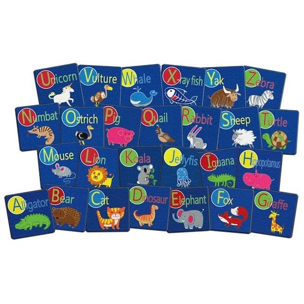 Flagship Carpets Flagship Carpets FE405-STA Squares Alphabet Animals Seating Carpet; 16 in. x 16 in. - Set of 26 FE405-STA - main